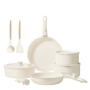 CAROTE 13-Piece  Ceramic White Nonstick Pots and Pans Cookware Set